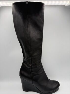 *Authentic* Prada Sport Black Leather Wedge Boots Knee High Quiet Luxury 39